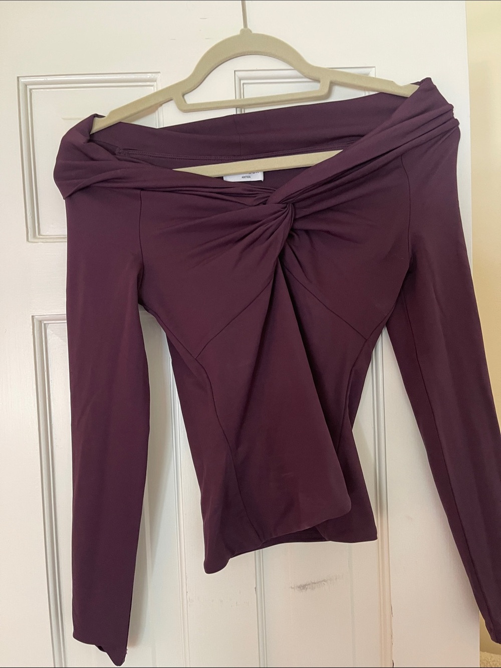 Aritzia Conroe Off-Shoulder Twist Front Long-Sleeve Top - Plum